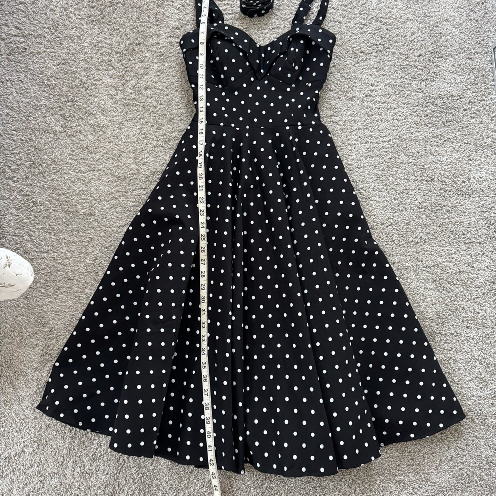 Vixen by Micheline Pitt - Small - Elegant Black Polka Dot Swing Dress